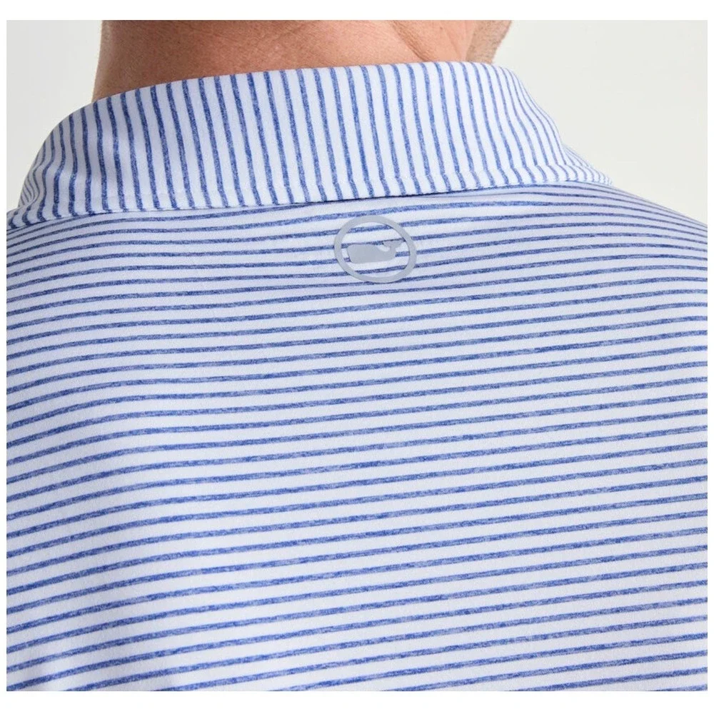 Vineyard Vines Bradley Performance Mens XL Polo Blue White Striped Whale Logo - Picture 5 of 6